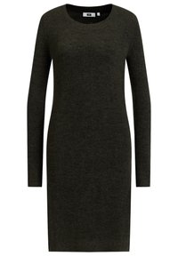 Mörkgrön stickad klänning med långa ärmar, rundad halsringning och en figurnära silhuett. Mjuk textur med en jämn finish.