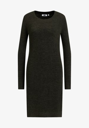 Abito a maglia verde scuro con maniche lunghe, scollatura rotonda e una silhouette aderente. Tessuto morbido con una finitura liscia.