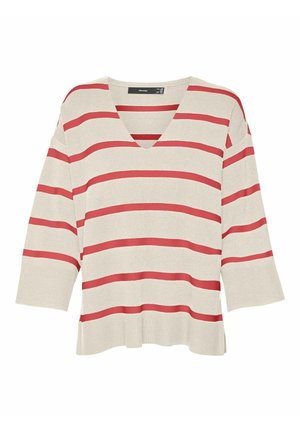 Vero Moda VMSABA 3/4 V-NCK STRIPE GA NOOS - Strickpullover - birch