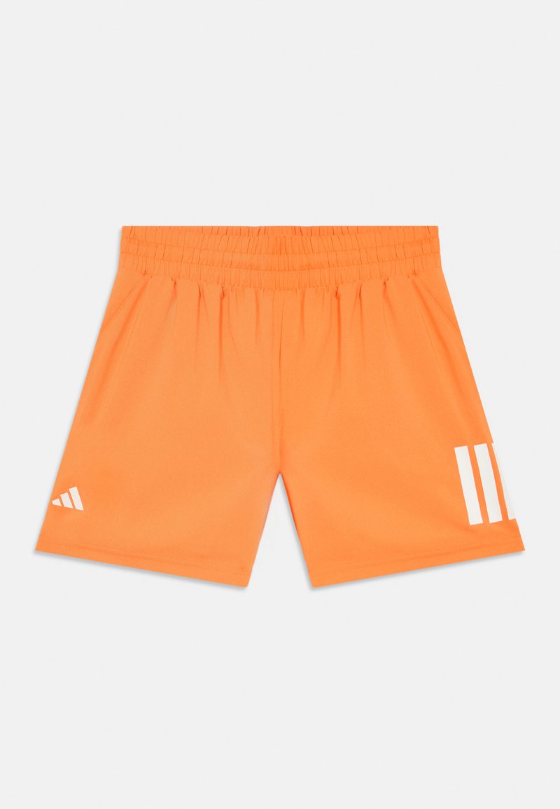 Oranžid sportlikud lühikesed püksid elastse vöökohaga. Alumisel vasakul küljel on valge logo ja kolm triipu. Sile, kerge kangas.