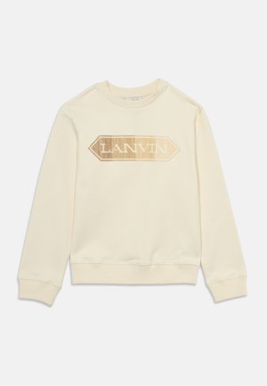 Kremfarvet langærmet sweatshirt med rund halsudskæring, ribstrikkede manchetter og kant, med en brun gradient LANVIN-logo på brystet.