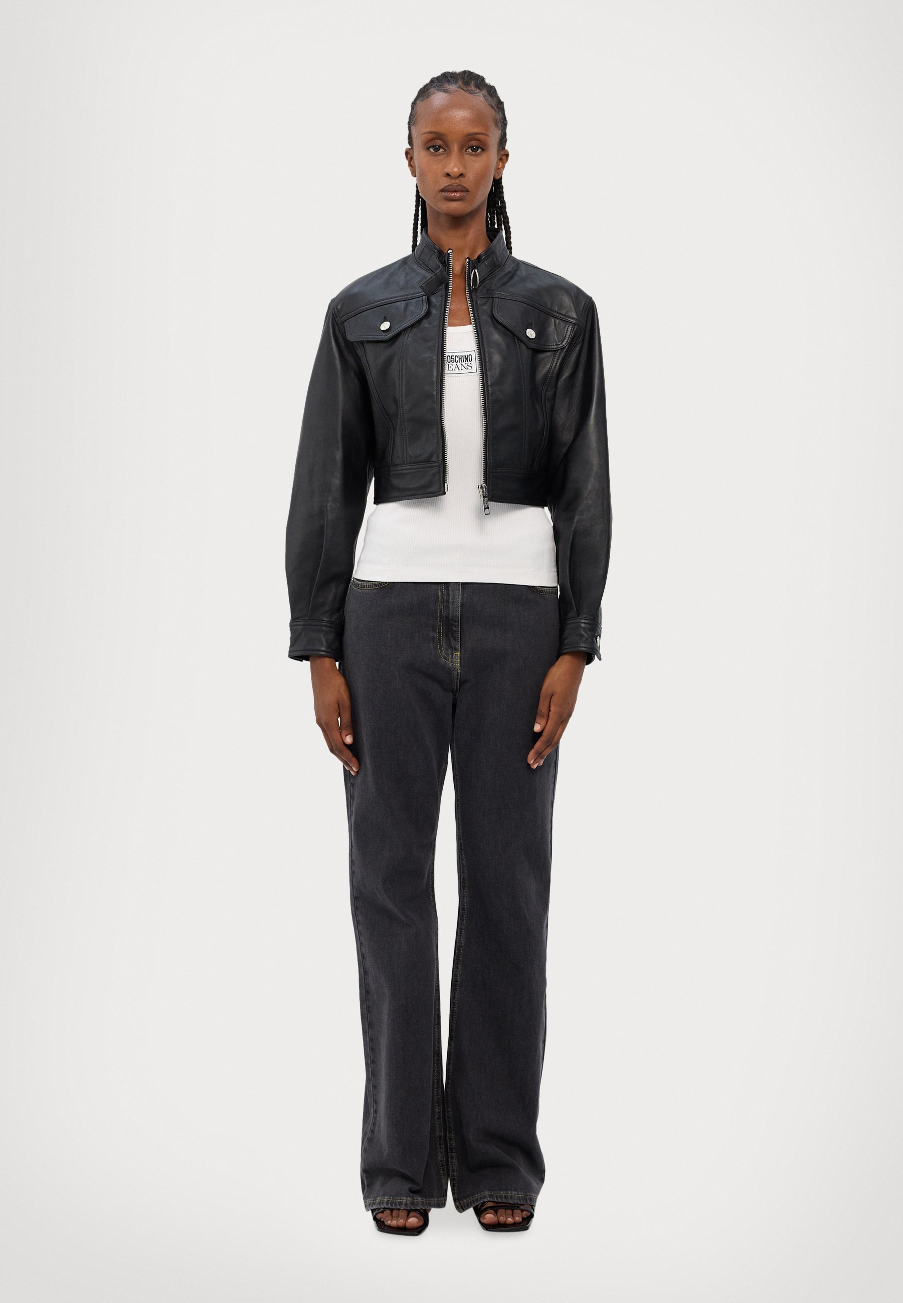 MOSCHINO JEANS Leather jacket - nero/black - Zalando.co.uk