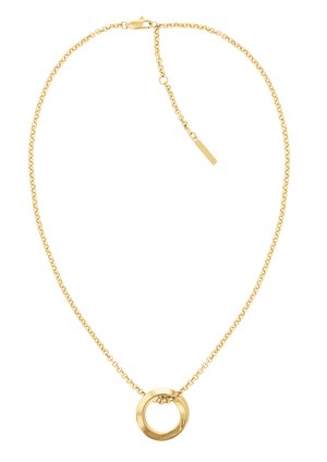 Gullkjede med en sirkulær anheng. Anhenget har en polert overflate med en glatt tekstur. Justerbar clasp-kjededesign.
