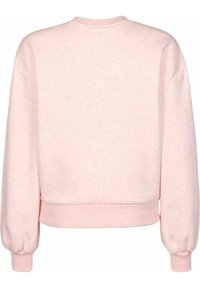 Sudadera corta rosa hecha de tejido suave. Cuenta con mangas largas con puños elásticos y un cuello redondo. Diseño simple y sólido.