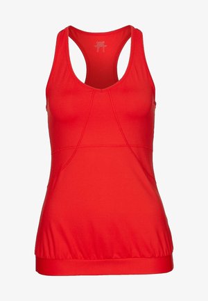 Rød atletisk tanktop med racerback, tætsiddende syninger og elastisk kant.