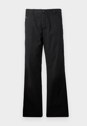 Zwarte, katoenen, rechte broek met een knoopsluiting. Bevat zijzakken en heeft een minimalistisch ontwerp zonder zichtbare patronen of accenten.