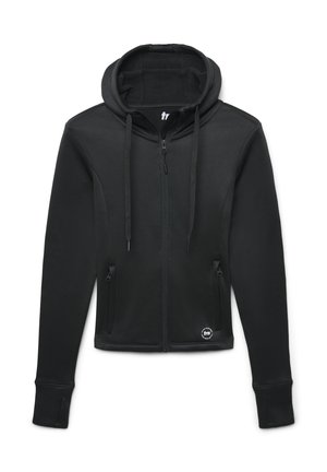 Czarna bluza z kapturem na zamek błyskawiczny o dopasowanym kroju, z kieszeniami typu kangur, kapturem ze sznurkiem, ściagaczami na mankietach oraz małym logo na dolnym brzegu.