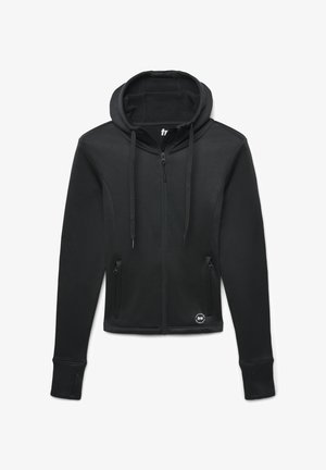 Czarna bluza z kapturem na zamek błyskawiczny o dopasowanym kroju, z kieszeniami typu kangur, kapturem ze sznurkiem, ściagaczami na mankietach oraz małym logo na dolnym brzegu.