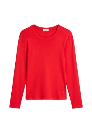 Rood shirt met lange mouwen van zacht katoen, met een ronde halslijn en een geborduurd logo aan de onderkant links. Soepele textuur, casual pasvorm.