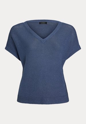 Lauren Ralph Lauren Woman LINEN-BLEND SHORT-SLEEVE V-NECK JUMPER - Trui - capri blue