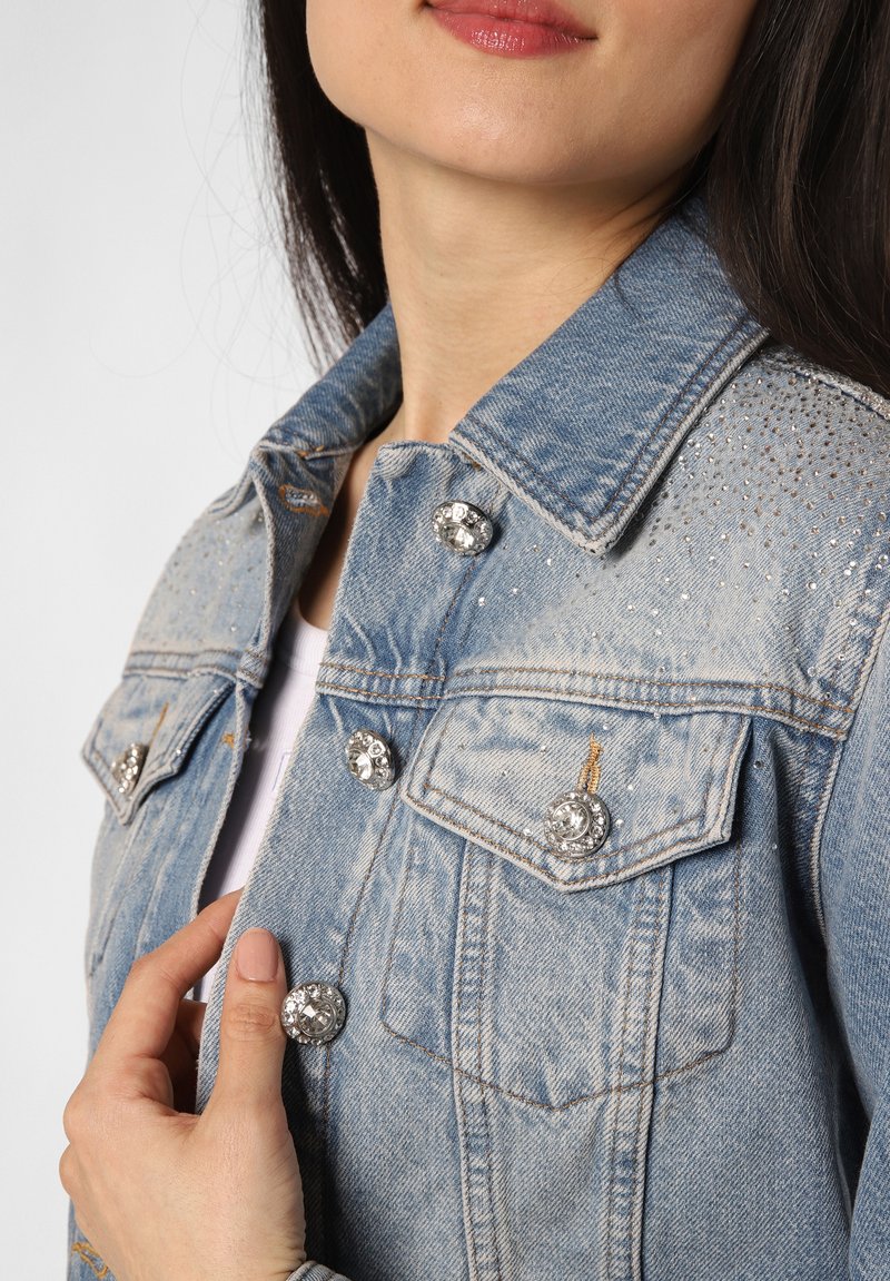 Cropped Jeansjacke Jeansjacke Damen Glitzer Denimjacke Mit Glitzer