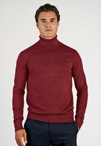 Burgunderröd polokrage i mjukt stickat tyg. Har långa ärmar och ribbade detaljer vid kragen och fållen. Stylar med mörka byxor.