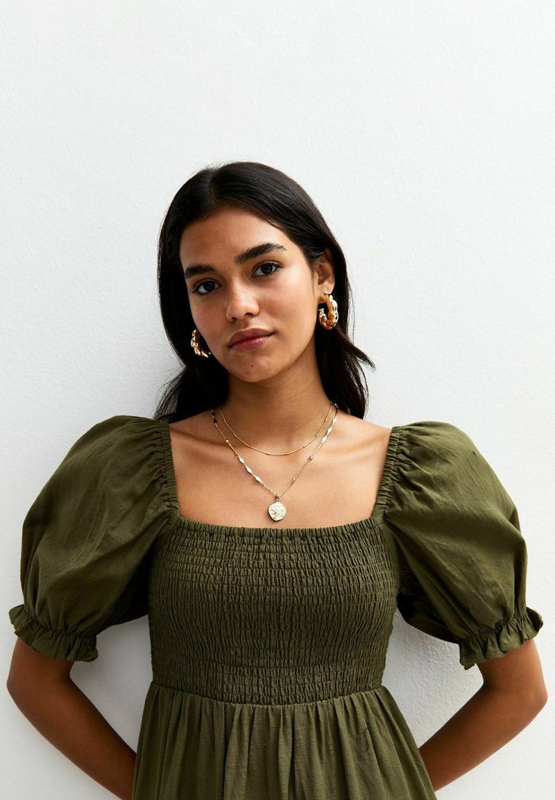 New Look PUFF SLEEVE MIDI - Day dress - olive - Zalando