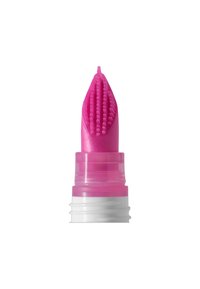 Roze siliconen punt met een getextureerd oppervlak, flexibel ontwerp en een heldere kunststof basis met een witte accent. Geschikt voor verschillende toepassingen.
