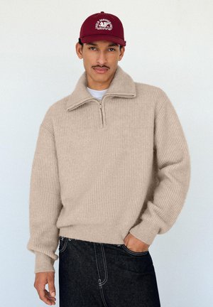 Bershka ZIP NECK - Svetr - beige