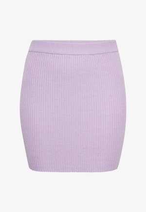 Ribbed mini skirt in lilac, featuring a high waistband and a fitted silhouette. The fabric has a soft, stretchy texture.