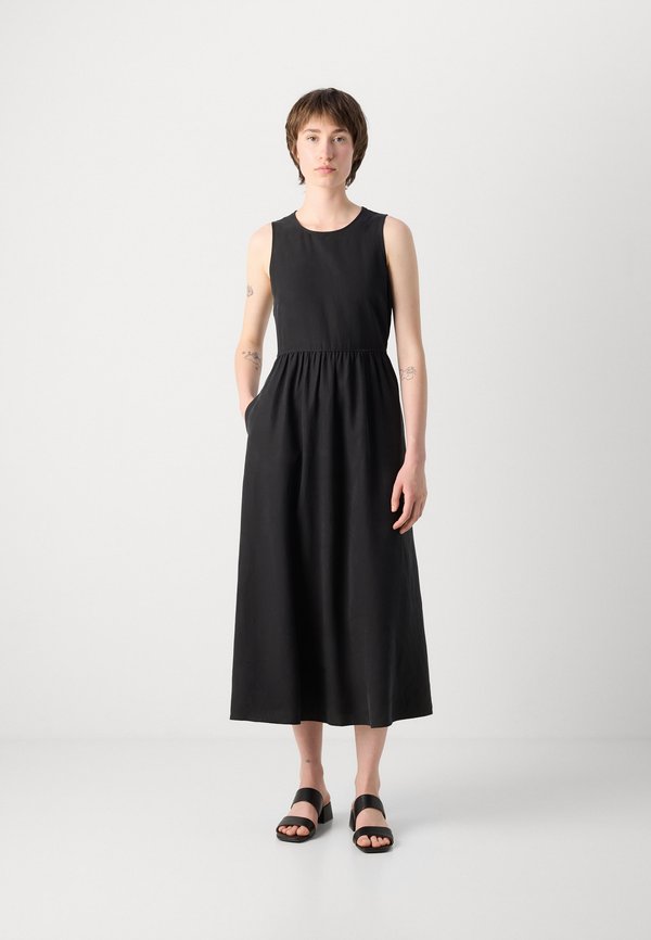 DRESS MIDI LENGTH ROUND NECK FLARED SKIRT CUT OUT AND GATHERING DETAIL - Day dress2