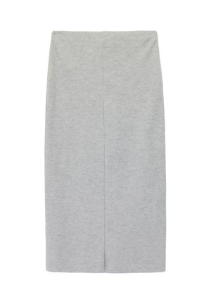 Gonna a matita grigio chiaro al ginocchio con una sottile cucitura centrale davanti, realizzata in tessuto morbido e strutturato.