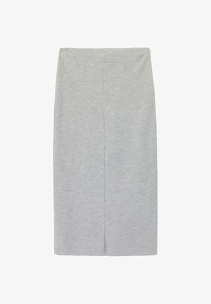 Gonna a matita grigio chiaro al ginocchio con una sottile cucitura centrale davanti, realizzata in tessuto morbido e strutturato.