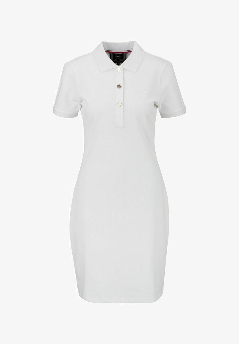 Witte polo jurk van katoen, met een kraag, korte mouwen, een knoopsluiting met drie knopen en een subtiele geborduurde logo op de borst.