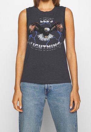 Mouwloos grafisch tanktop in donkergrijs met adelaar en bliksemschichten, gemaakt van katoen. Heeft een ronde halslijn en een ontspannen pasvorm.