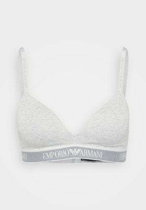 Hall hall triibu rinnahoidja pehmest kangast, millel on õhukesed sangad ja bränditud elastne riba "Emporio Armani" logoga.