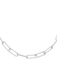 Collana in argento con anelli allungati e rettangolari con finitura lucida. Texture liscia e design uniforme in tutta la collana.