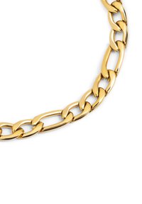 Goldener Halskette mit ineinandergreifenden Gliedern und polierten Oberflächen. Glatte, oval geformte Glieder in unterschiedlicher Größe.