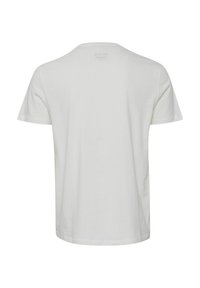 Hvid almindelig kortærmet t-shirt vist bagfra med rund halsudskæring og lige kant.