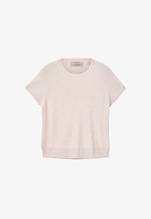 Ljust rosa kortärmad tröja i mjukt material, med rund halsringning och små sidslitsar i fållen för ökad rörelsefrihet.