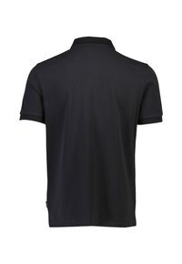 Svart polo skjorta i bomull med korta ärmar, klassisk krage och rak fåll. Inga mönster eller synliga detaljer.