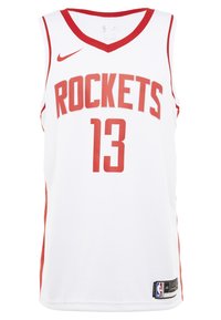 Maillot de basket-ball blanc avec accents rouges. Présente "ROCKETS" et le numéro "13" en rouge. Confectionné en tissu respirant, coupe athlétique standard.