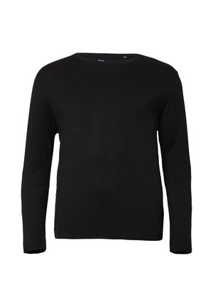 Maglietta nera a maniche lunghe in morbido cotone, con scollo tondo e un design semplice senza motivi o dettagli.