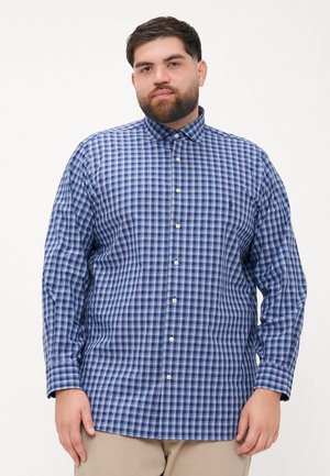 Blauw-witte geruiten overhemd met lange mouwen en een button-down kraag, met een relaxte pasvorm en een zachte stoftextuur.