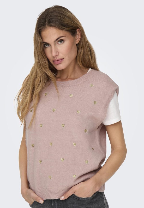 ONLMELODY EMBROIDERY O-NECK - Top - rose smoke detail light gold hearts2