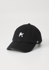 Căciulă de bază neagră din bumbac, cu un design brodat alb al unui pudel pe partea din față și un mic logo pe latură.