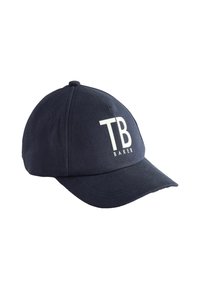 Marinski modra basebolska kapa iz bombaža s ukrivljenim šiltom in vezena bela oznaka "TB BAKER" spredaj.