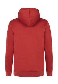Rode hoodie met een gladde textuur, voorzien van een afneembare capuchon, lange mouwen en ribgebreide manchetten en zoom. Schoon, minimalistisch ontwerp.