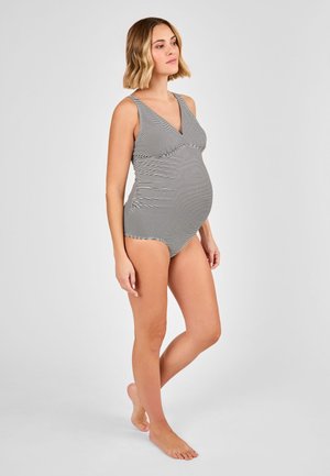 JoJo Maman Bébé MATERNITY STRIPE TEXTURED V-NECK - Plavky - black