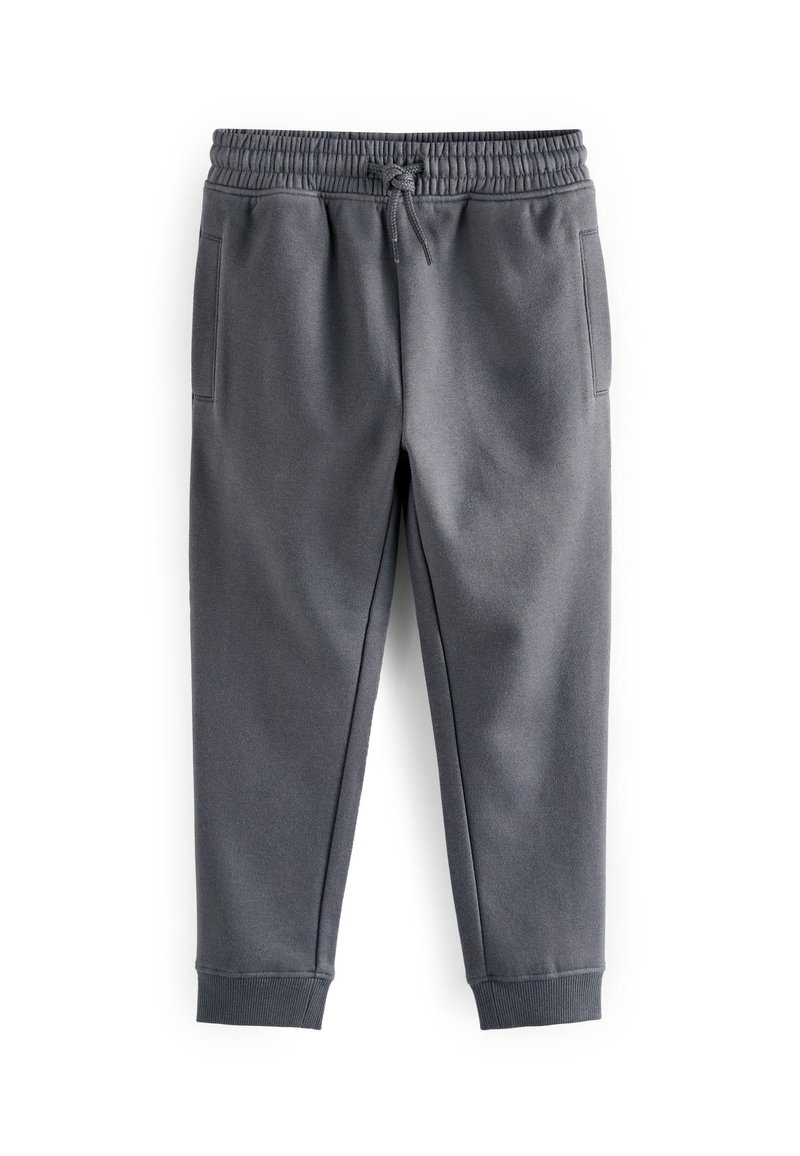 Grijze sweatpants met een elastische tailleband, trekkoord en zijzakken; taps toelopende benen met geribde boorden, gemaakt van zachte, gestructureerde stof.