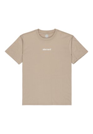Beige cotton t-shirt with short sleeves, round neckline, and white “element” logo centered on the chest. Smooth, lightweight texture.