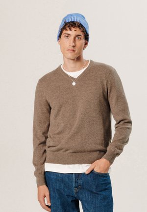 V NECK  - Strickpullover - taupe chine