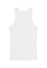 Weißes Baumwoll-Tanktop mit breiten Schulterriemen, das eine glatte Textur und eine figurbetonte Passform aufweist, die für legere Anlässe konzipiert ist.