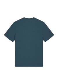 Short-sleeve t-shirt in teal blue, made from soft fabric; features a classic crew neckline and a plain back without graphic designs.