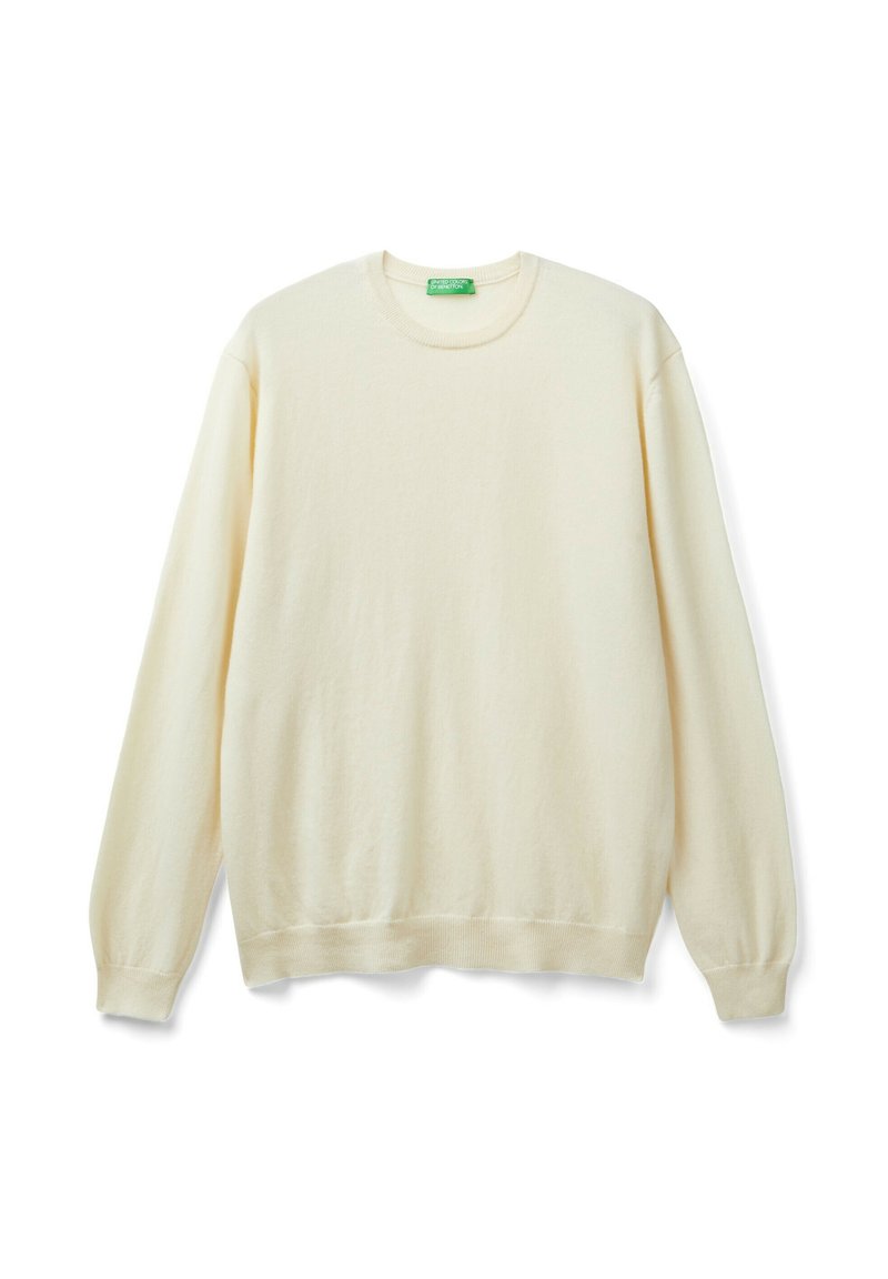 Crèmewit sweatshirt gemaakt van zacht stof, met een ronde halslijn, lange mouwen en ribgebreide manchetten en zoom voor een comfortabele pasvorm.