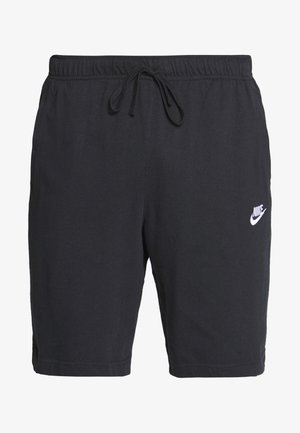 Czarne spodenki Nike z elastycznym pasem i troczkiem, z małym białym logo Nike na lewym udzie.