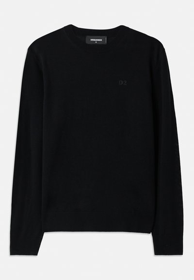 Sweat-shirt noir à col rond fabriqué en tissu doux. Dispose de manches longues et d'un détail logo D2 subtil à l'avant. Design simple et classique.
