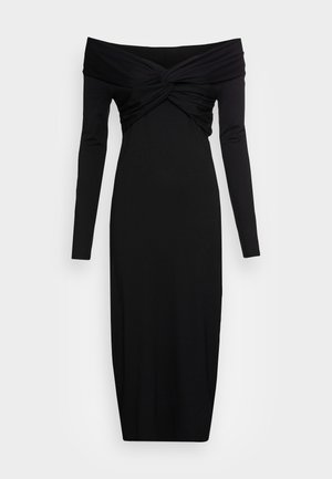 OFF THE SHOULDER MIDI DRESS - Vestito di maglina - black
