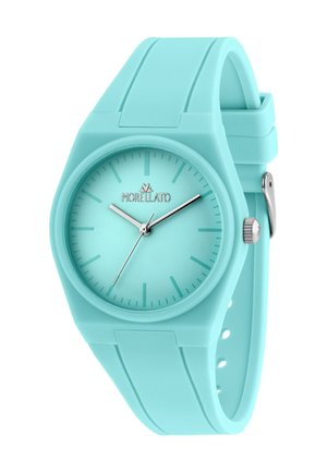 Orologio da polso Morellato azzurro chiaro con quadrante minimalista, tre lancette argento e cinturino in silicone con chiusura a fibbia.