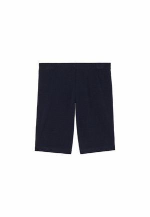 Shorts de vélo en coton bleu marine avec une taille élastique, présentant une texture lisse et une coupe droite, adaptés pour un usage actif.
